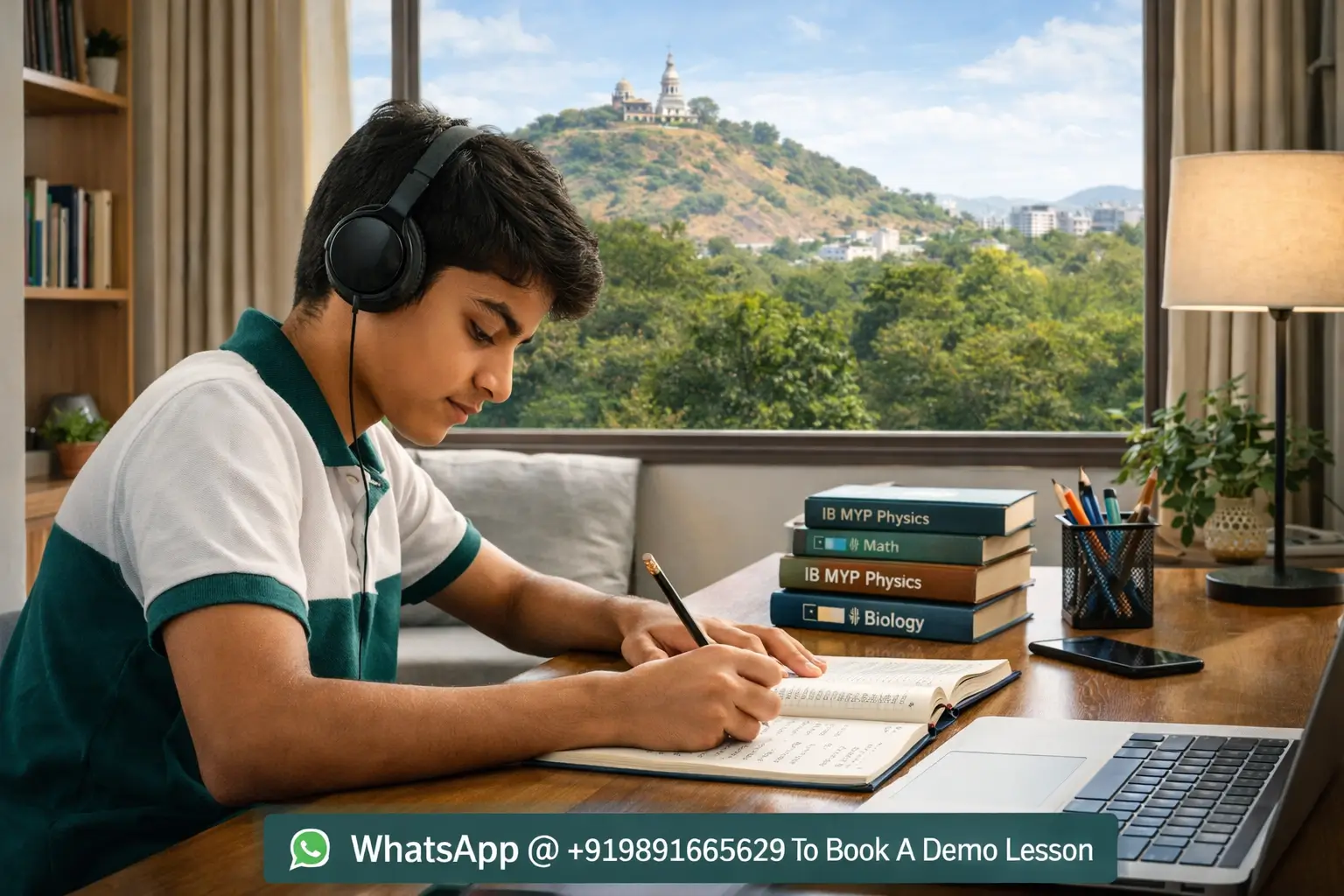 A student in Pune studying for the IB MYP at home in a quiet environment
