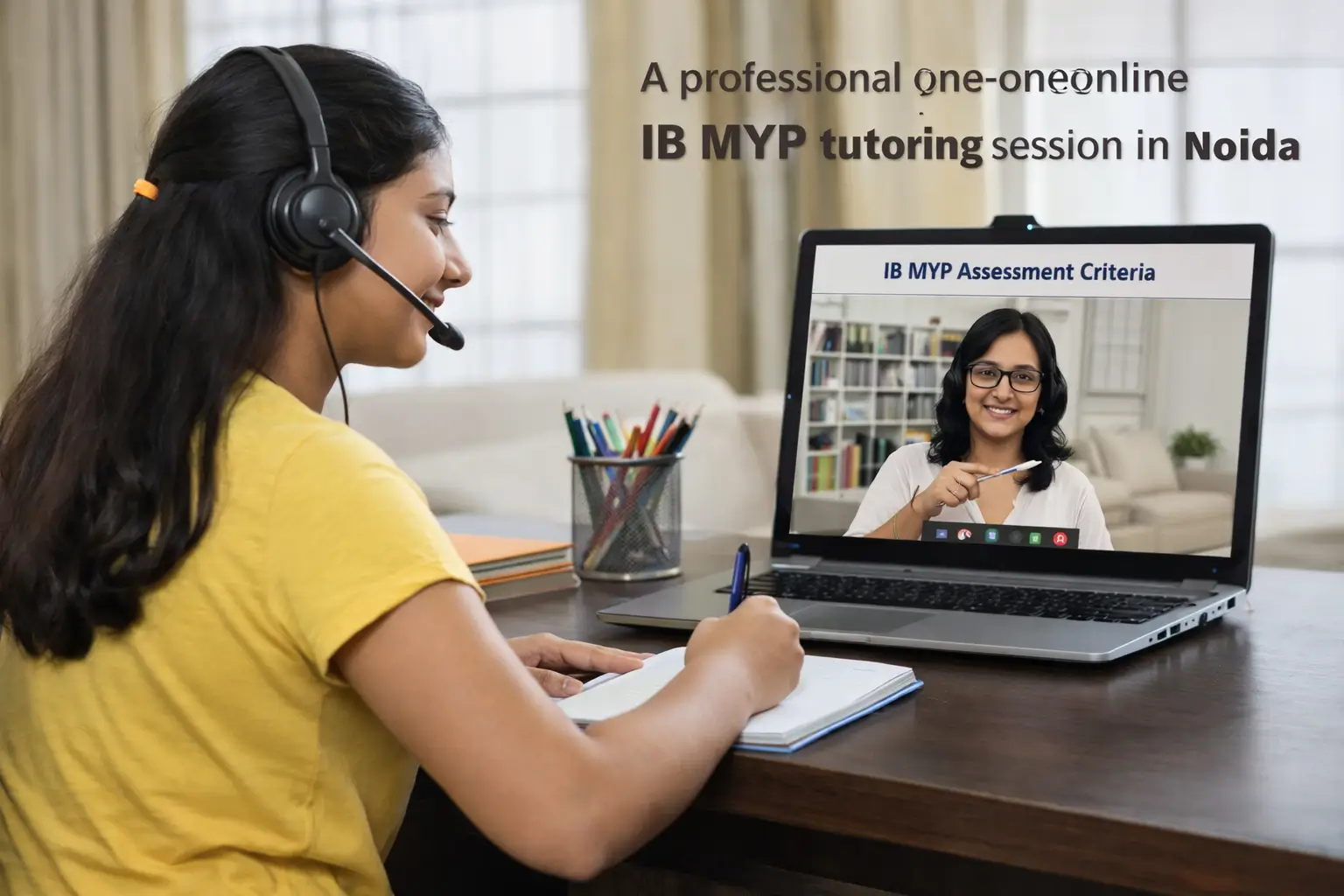 A professional one-on-one online IB MYP tutoring session for a student in Noida